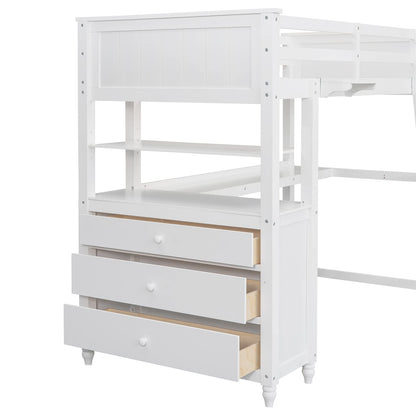 Stylish White Twin Loft Bed with Integrated Desk and Storage for Kids and Teens - WoodArtSupply