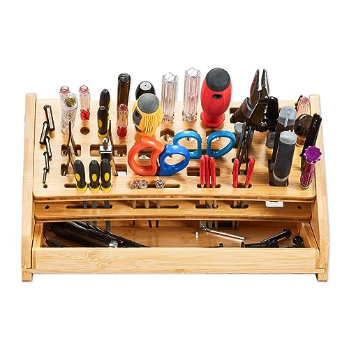 ESYTEOOT Bamboo Screwdriver Organizer Rack Tools Desktop Hand Tool Stand and Repair Tool Storage Holder ESYTEOOT