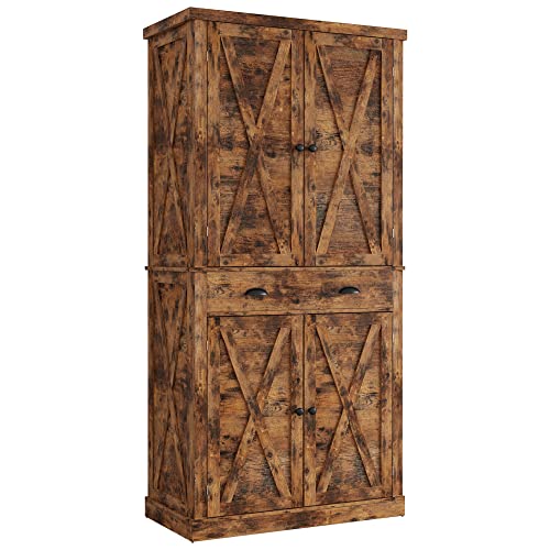 IRONCK Kitchen Pantry Storage Cabinet 72" Height, with Barn Doors, Drawer, 4 Adjustable Shelves, Freestanding Cupboard for Dining Room Living Room, - WoodArtSupply