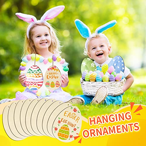 Large Size 7" Wooden Easter Ornaments to Paint, Egg Wooden DIY Blank Unfinished Round Wood Discs Ornament for Crafts Hanging Decorations(10PCS) - WoodArtSupply