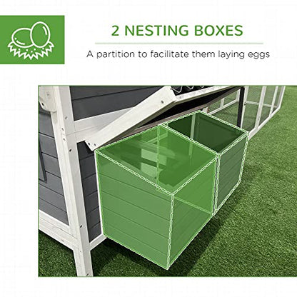 PawHut 162" Large Chicken Coop Wooden for 6-8 Chickens with Handles, Outdoor Chicken Cage Hen House with 2 Nesting Boxes, Water-Resistant Roof,