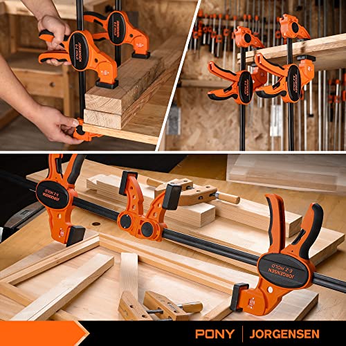 Jorgensen Bar Clamps For Woodworking, 12" 2-Pack One-Handed Clamps/Spreader with Load Limit Indicator, Quick Grip Bar Clamps E-Z Hold F Clamps Set PONY