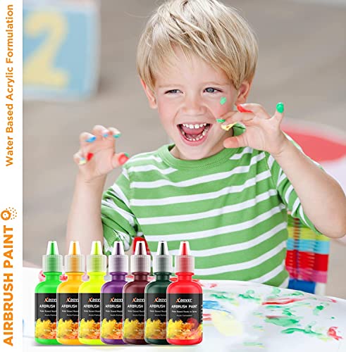 XDOVET Airbrush Paint, 28 Colors Airbrush Paint Set (30 ml/1 oz), Ready to Spray, Opaque & Neon Colors, Water-Based, Premium Acrylic Airbrush Paint XDOVET