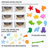 Arteza Kids Air-Dry Modeling Clay Kit, 6 x 8-oz Packs, 12 Sandy Clay Molds and 15 Assorted Sea-Life Beach Decorations, Soft, Pliable, Supplies Arteza Kids
