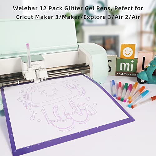 Welebar Glitter Gel Pen Set for Cricut Maker 3/Maker/Explore 3/Air 2/Air, 0.8 Tip Glitter Pen Set of 12 Pack Medium Point Pen, Writing, Drawing, Welebar