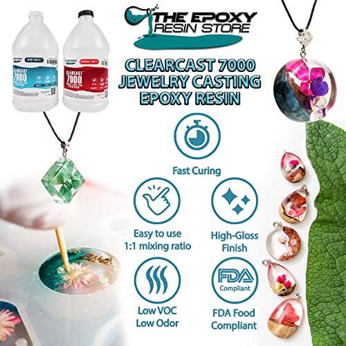 The Epoxy Resin Store Clearcast 7000 - Jewelry Craft, 2 Part Resin Kit, for Art, Small Castings and Decorative Applications, 1 Gallon Kit Clearcast 7000