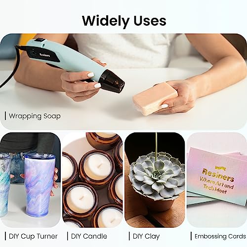 Resiners Heat Gun for Crafts, Mini Dual Temp Hot Air Gun Tool for Epoxy Resin, 3 Nozzles, 350W 662℉ (350℃) Fast Heat, Bubble Remove,DIY Glitter Resiners