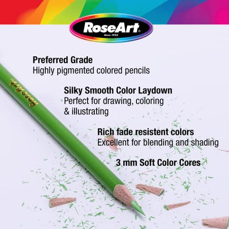 RoseArt Premium 72ct Colored Pencils – Art Supplies for Drawing, Sketching, Adult Colors, Soft Core Color Pencils 72 Pack, multi RoseArt