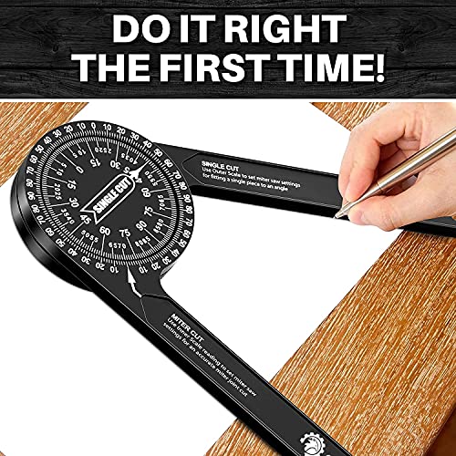 Saker Miter Saw Protractor|7-Inch Aluminum Protractor Angle Finder Featuring Precision Laser-Inside & Outside Miter Angle Finder for Carpenters, Saker