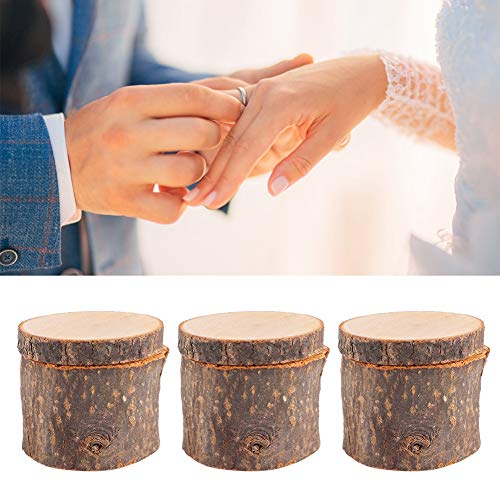 Liyeehao 3pcs/ Set Wood Wedding Ring Box Round Wooden Storage Boxes DIY Craft Jewelry Trinket Box DIY Rustic Wedding Ring Case Gift for Wedding, Liyeehao