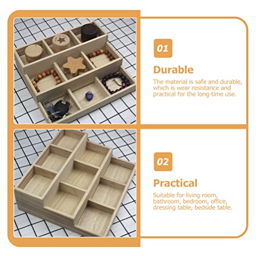 Zerodeko Wood Jewelry Tray 9 Grid Drawer Organizer Showcase Display Box Ring Earrings Holder Coffee Station Organizer Snacks Dried Fruits Platter Zerodeko