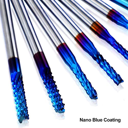 ASNOMY 20pcs End Mills CNC Spiral Router Bits, 1/8" Shank CNC Cutter Milling Carving Bit Set, Nano Blue Coat CNC End Mill Bits, Cutting ASNOMY