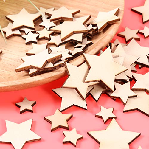 SUPVOX Metal Stars for Crafts 100PCS Wood Slices Star Shaped DIY Blank Wooden Craft Ornaments Decoration (Assorted Size) Star Cutouts