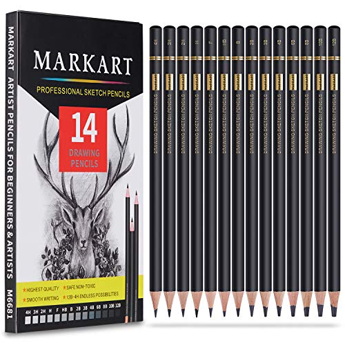 MARKART Professional Drawing Sketching Pencil Set - 14 Pieces,Graphite,(12B - 4H), Ideal for Drawing Art, Sketching, Shading, Artist Pencils for - WoodArtSupply