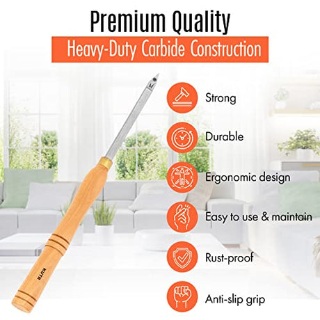 Full Size Professional Carbide Wood Turning Tools for Lathe Woodworking, 4 Pc. Set, Heavy Duty Rougher, Finishers, Detailer, and Replacement Cutting KUTR
