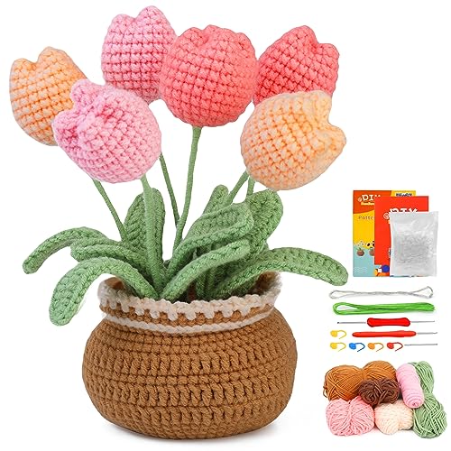 kgxulr Crochet Kit for Beginners, Tulip Crochet Starter Kit Beginner for Complete Beginners Adults, Crocheting Knitting Kit with Step-by-Step Video - WoodArtSupply