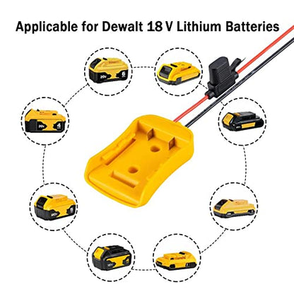 Power Wheel Adapter for Dewalt 20V Battery with Fuse & Wire terminals，Work with for Dewalt DCB205 DCB206 DCB200 Lithium Battery；Power Wheel Battery Converter for Rc Car, Robotics, Rc Truck,DIY use