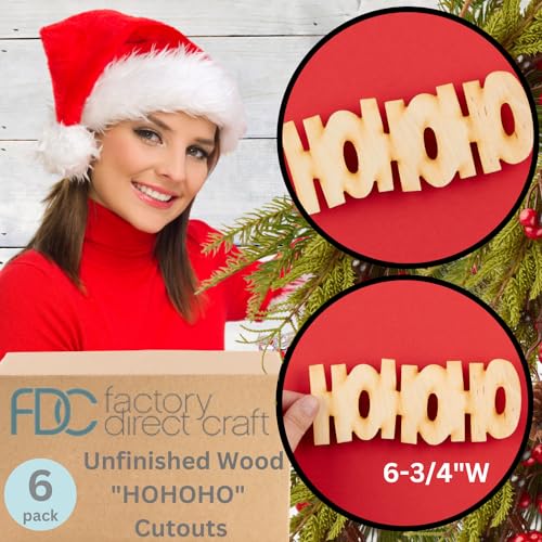 Unfinished Wood "HOHOHO" Cutouts Set of 6 by Factory Direct Craft - Made in The USA for Christmas Decorating, Crafts and DIY Projects (6-3/4 Inches Factory Direct Craft