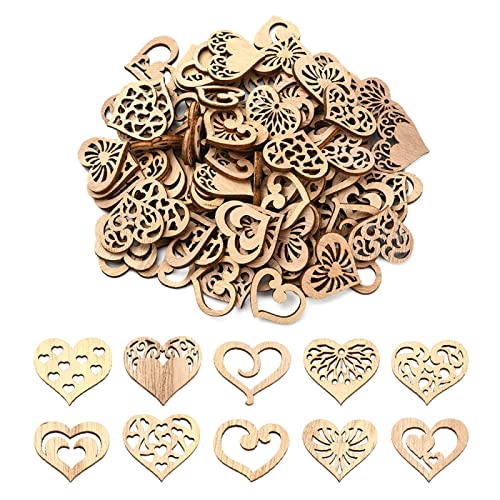 KitBeads 100pcs Wood Heart Cutouts Hollow Wood Heart Embellishments Valentine Love Heart Shape Laser Cut Ornaments for Crafts DIY Home Decorations KitBeads