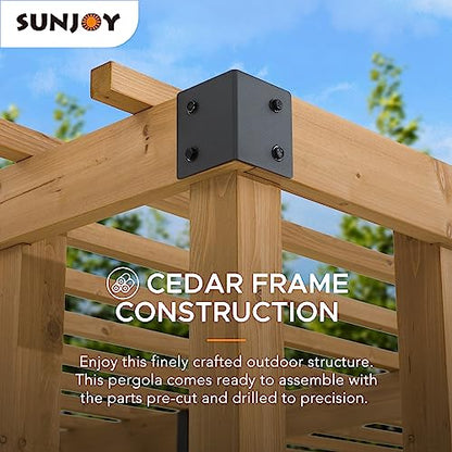 Sunjoy Wood Pergola 10 x 10.5 ft. Cedar Framed Pergolas with Adjustable Hanging Planters by SummerCove - WoodArtSupply