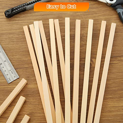 Oungy 100 Pcs Birch Wood Sticks 12x1/4x1/4 inch Unfinished Thin Wood Strips Wood Square Dowel Rods Wooden Sticks for Craft Projects Making DIY