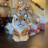 Lion Keychain Ring Hook Clip Charm Miniature Wood Mini Figurine Small Animal Male Mane King Feline Selsela