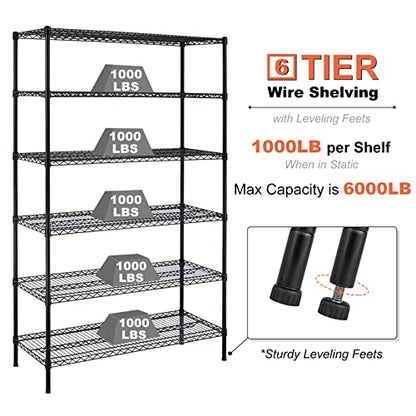 YYkokocat 6000Lbs Capacity Heavy Duty Storage Shelves Commercial Wire Shelving Unit and Storage Adjustable NSF 6 Tier Metal Rack Shelf on Wheels for - WoodArtSupply