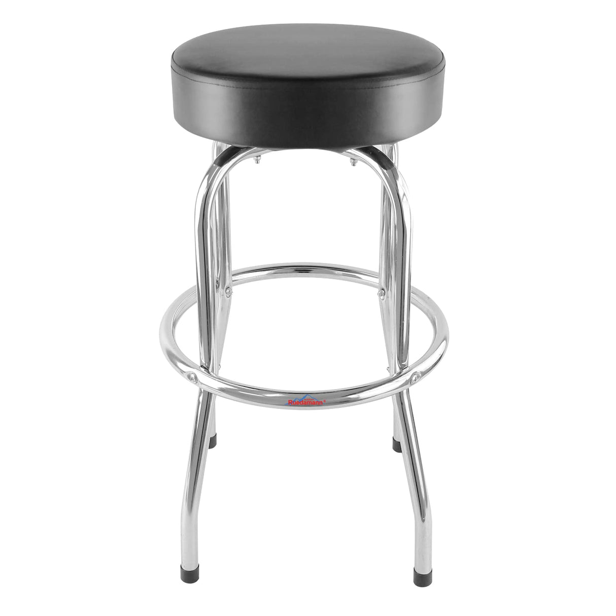 Ruedamann 29" H Iron Backless Swivel Bar Stool,Holds Up to 300 lbs,Shop Stool with Black Leatherette Padded Chrome Frame, Black Ruedamann