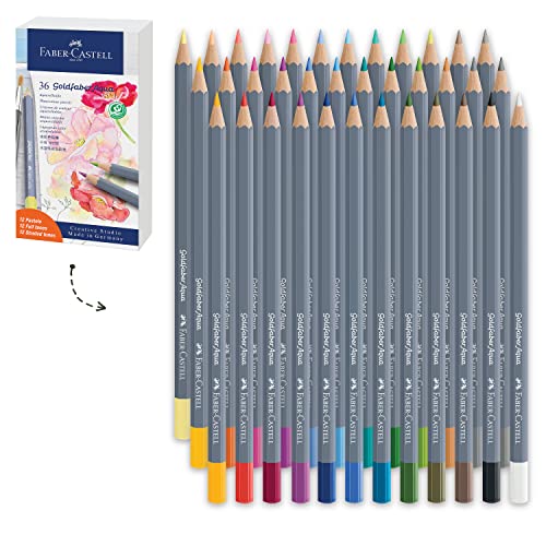 Faber-Castell Goldfaber Aqua Watercolor Pencils Gift Set - 36 Count, 12 Pastel and 24 Standard Colors, Water Coloring Pencils for Adults - WoodArtSupply