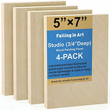 Falling in Art Unfinished Birch Wood Canvas Panels Kit, Falling in Art 4 Pack of 5x7’’ Studio 3/4’’ Deep Cradle Boards for Pouring Art, Crafts, Falling in Art