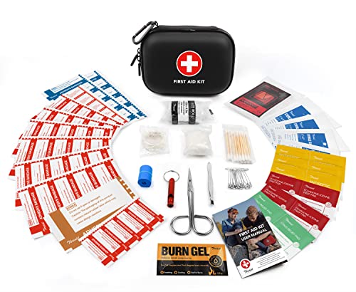 Mini First Aid Kit, 100 Pieces Water-Resistant Hard Shell Small Case - Perfect for Travel, Outdoor, Home, Office, Camping, Hiking, Car (Black) - WoodArtSupply