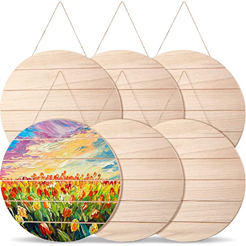 6 Pcs Unfinished Wood Rounds 12 Inch Hanging Wood Circles for Crafts Rustic Wood Sign Blank Wood Plaques for Crafts Wooden Door Hangers for DIY