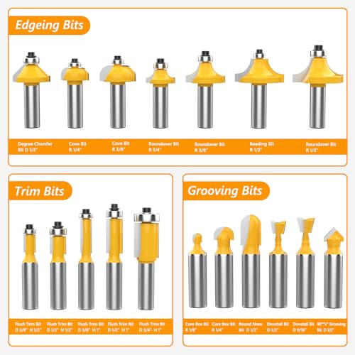 Newdeli 35 Pcs Tungsten Carbide Tipped Router Bit Set 1/2 Inch Shank for Woodworking Beginners and Commercial Users with Aluminum Alloy Storage Box Newdeli