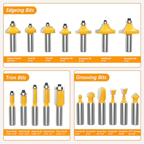 Newdeli 35 Pcs Tungsten Carbide Tipped Router Bit Set 1/2 Inch Shank for Woodworking Beginners and Commercial Users with Aluminum Alloy Storage Box - WoodArtSupply