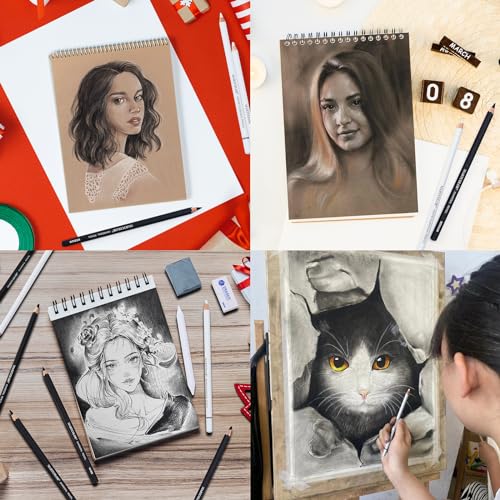 MARTCOLOR Charcoal Drawing Set, 19 Pieces, Black & White Charcoal Pencils for Drawing, Sketching, Shading, Blending, Artist Pencils for Beginners & MARTCOLOR