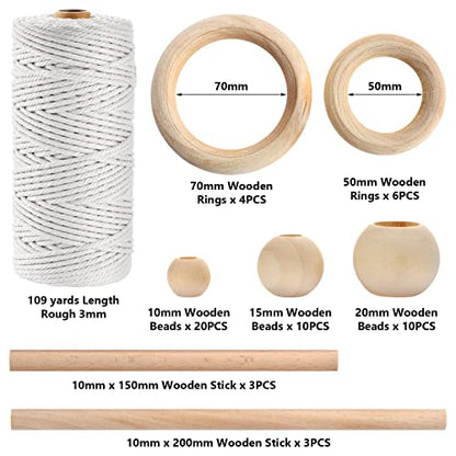 Hdviai 121Pcs Macrame Kit, Macrame Supplies 3mm x 109Yards Macrame Cord for Macrame Kits for Adults Beginners, with Accessories Like 100Pcs Beads and - WoodArtSupply