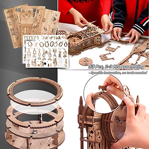 FUNPOLA 3D Wood Puzzle LED Tower Clock Model, 3D Puzzle Building Model Desktop Clock Model DIY Architectural Building Blocks (LED-TC01 Wood) FUNPOLA