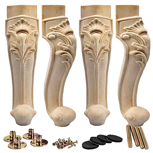 La Vane 16 inch / 40cm Wooden Furniture Legs, Set of 4 European Style Solid Wood Carving Furniture Replacement Feet Decoration for Sofa Cabinet La Vane