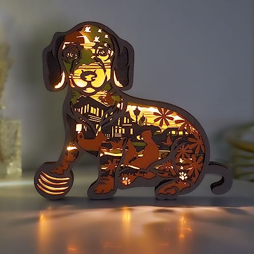 3D Carved Dachshund LED Night Light - Eco-Friendly Wooden Home Decor - WoodArtSupply