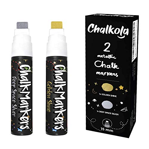 Chalkola Fun Bundle - 2 Jumbo Metallic + 5 White Variety Markers - WoodArtSupply