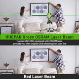 Huepar Laser Level - DIY Self-Leveling Laser Level Tool Green Cross Line Laser Level for Picture Hanging, Construction Indoor Project, with 360° Huepar