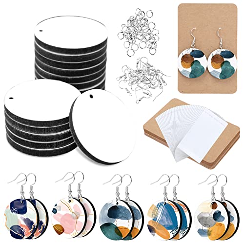 Whaline 50Pcs Round Sublimation Blank Earrings with Earring Hooks and Jump Rings Unfinished Heat Transfer Earrings for Christmas Valentine Women Whaline