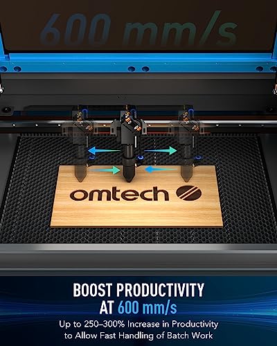 OMTech 80W CO2 Laser Engraver with LightBurn & Water Chiller, 20"x28" Laser Engraving Cutting Machine with 4 Way Pass Through Air Assist Caster