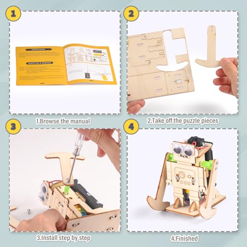 STEM Kits for Kids Ages 8-10-12, Robot Building Crafts Kit for Boys Age 6-8, Wood Science Projects, 3D Wooden Puzzles, Woodworking Model Christmas Yutin