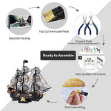 Piececool 3D Metal Puzzles for Adults, Black Pearl Pirate Ship Model Kits with DIY Tools, Watercraft Metal Model Building Kit for Birthday Piececool