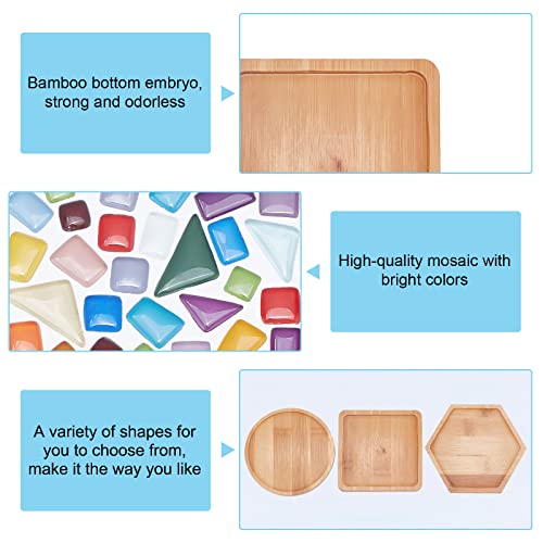WEBEEDY 3 Sets Glass Mosaic Tiles Mosaic Kit with Bamboo Coaster DIY Mosaic Coaster Kit DIY Mosaic Crafts Kits Mosaic Coaster Making Kit for Drinks WEBEEDY
