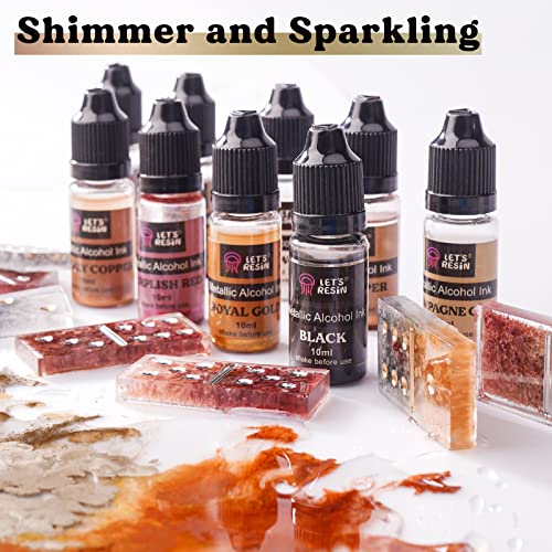 LET'S RESIN Metallic Alcohol Ink Set-24 Colors Metal Color Alcohol Based Resin Ink, High Concentrated & Shimmer Mixatives, Alcohol Paint for Epoxy LET'S RESIN