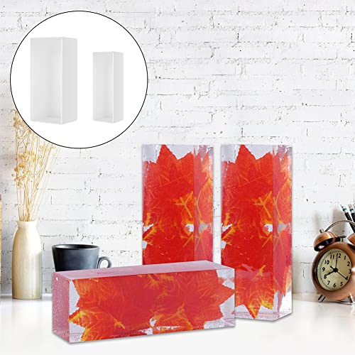 2PCS Different Size Silicone Resin Molds, Deep Rectangle Epoxy Resin Molds with Wooden Support, Large Size DIY Molds for Home Office Decoration Resin WUBOECE