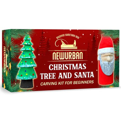 NEWURBAN Wood Carving Kit for Beginners - Whittling Kit with New Year Tree and Santa DIY - Woodworking Kit with Wood Blocks Knives Gift Set for Kids