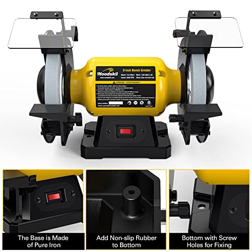 Woodskil 4.8A 3/4HP 8-Inch Bench Grinder, 3600rpm Table Grinder with Two Protective Eye Masks and Two Grinding Wheels Multipurpose Grinders for Woodskil